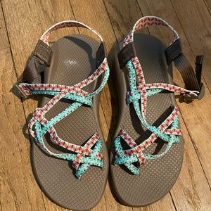 Women's size 9 chacos, green/orange, like new